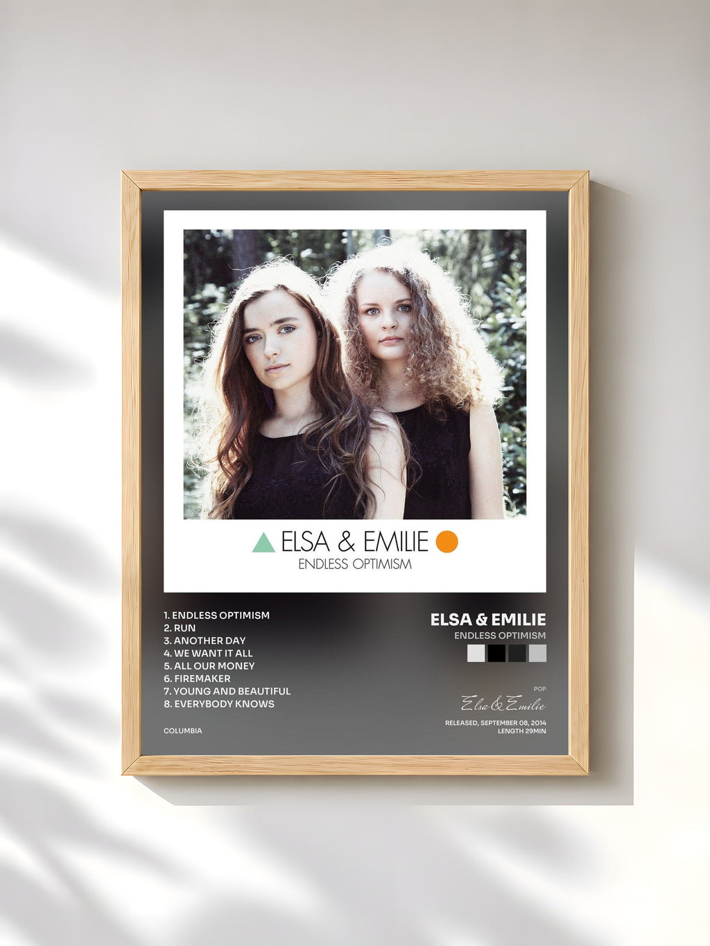 #bois Tableau de l'album Endless Optimism de Elsa & Emilie, cadre en bois brut, imprimé et encadré en France