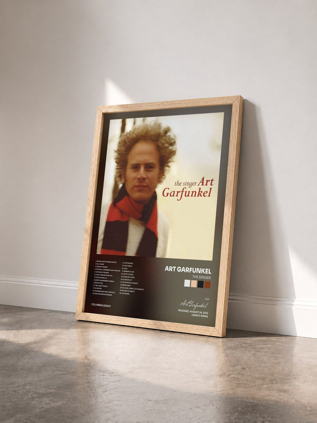 #bois Tableau de l'album The Singer de Art Garfunkel vu de trois quarts, cadre en bois brut