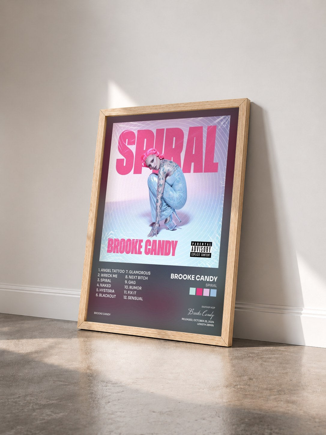 #bois Tableau de l'album SPIRAL de Brooke Candy vu de trois quarts, cadre en bois brut