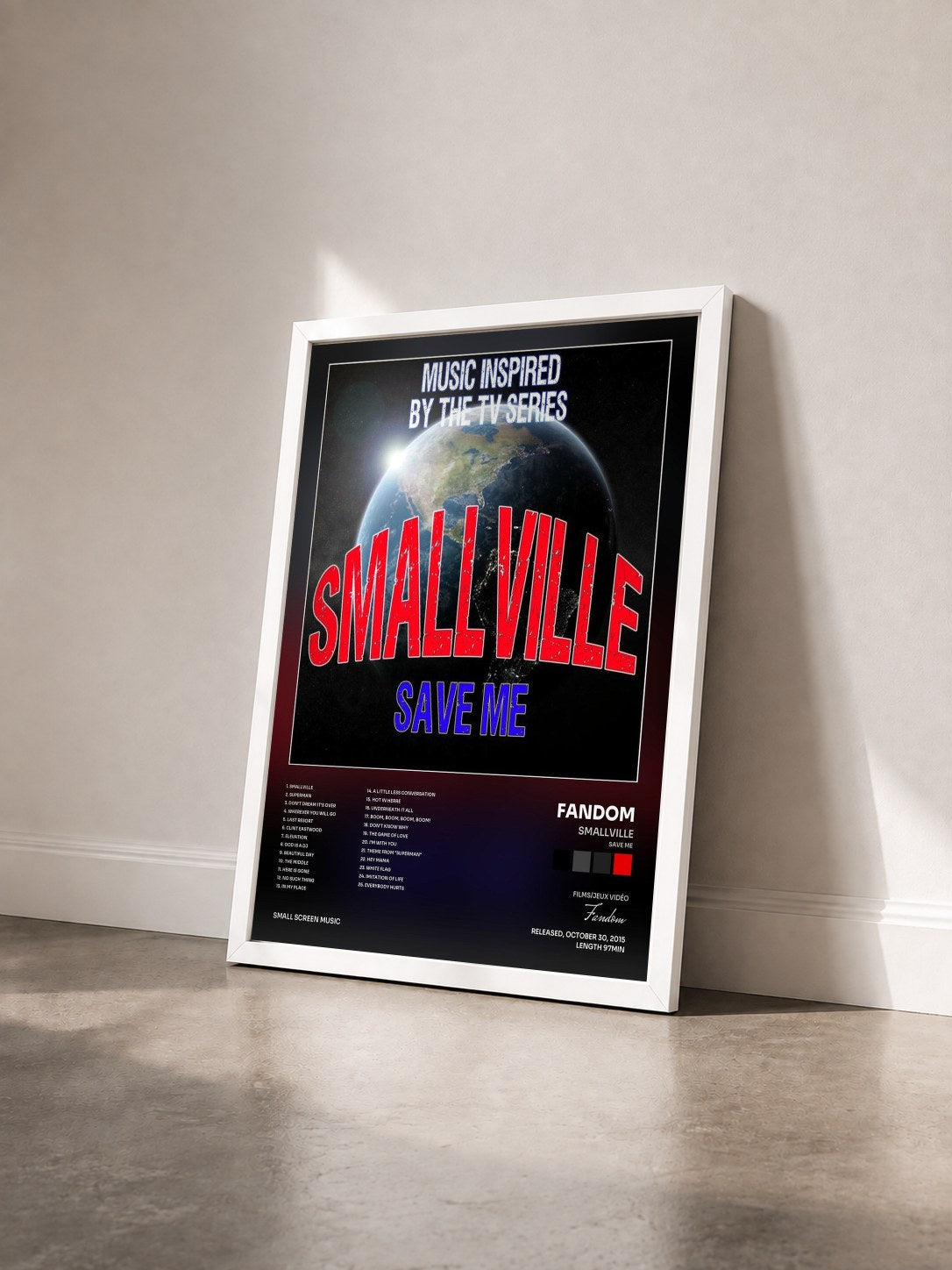#blanc Tableau de l'album Smallville (Save Me): Music Inspired by the TV Series de Fandom vu de trois quarts, cadre blanc