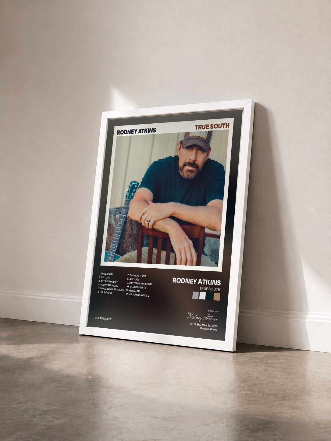 #blanc Tableau de l'album True South de Rodney Atkins vu de trois quarts, cadre blanc