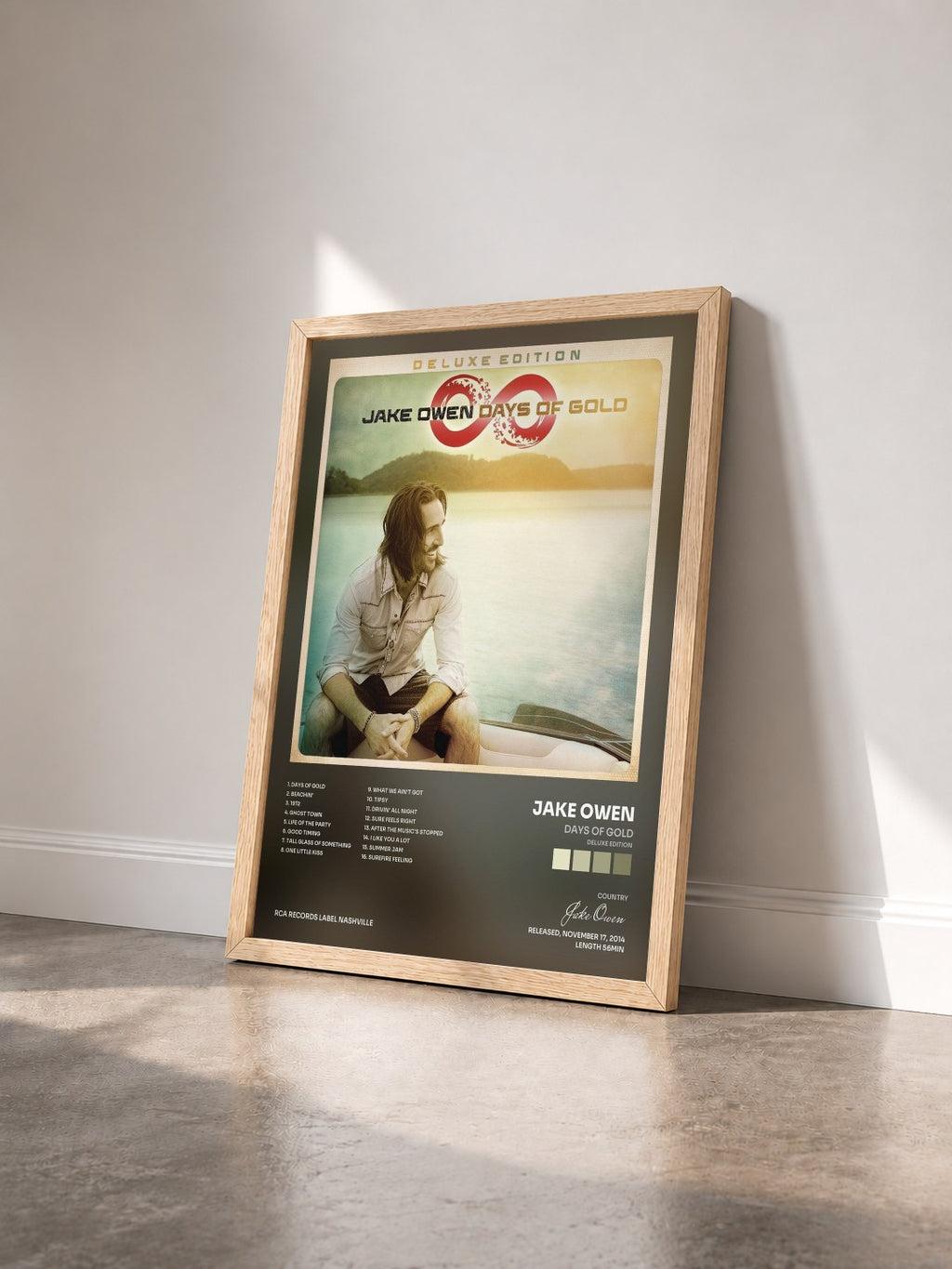 #bois Tableau de l'album Days of Gold (Deluxe Edition) de Jake Owen vu de trois quarts, cadre en bois brut