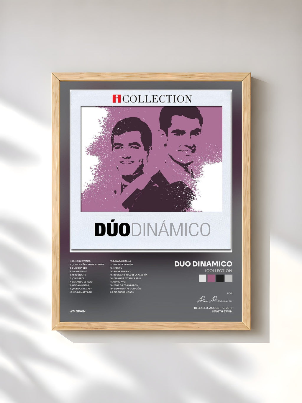 #bois Tableau de l'album iCollection de Duo Dinamico, cadre en bois brut, imprimé et encadré en France