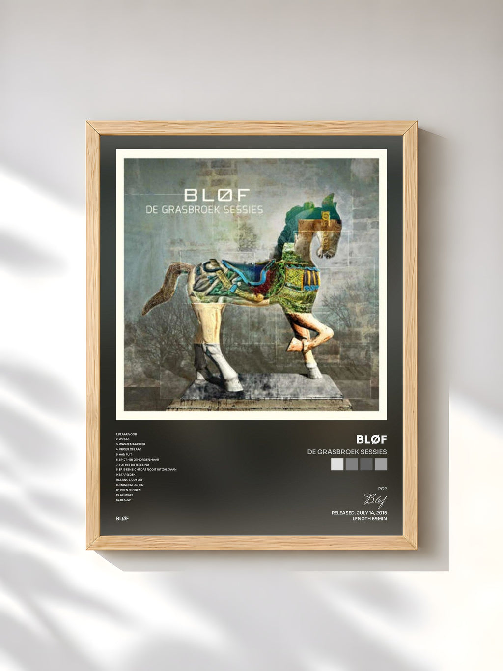 #bois Tableau de l'album De Grasbroek Sessies de Bløf, cadre en bois brut, imprimé et encadré en France