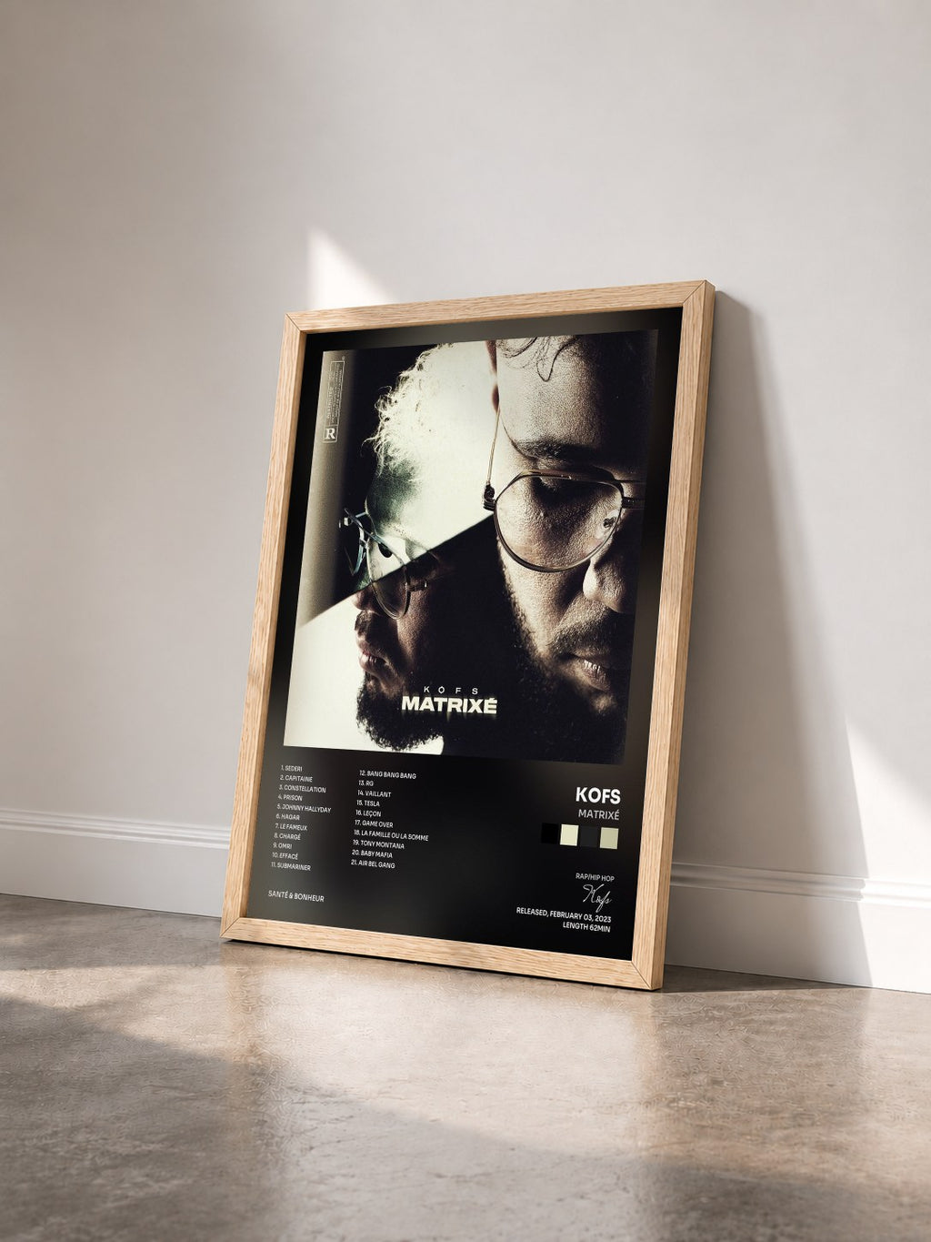 #bois Tableau de l'album Matrixé de Kofs vu de trois quarts, cadre en bois brut