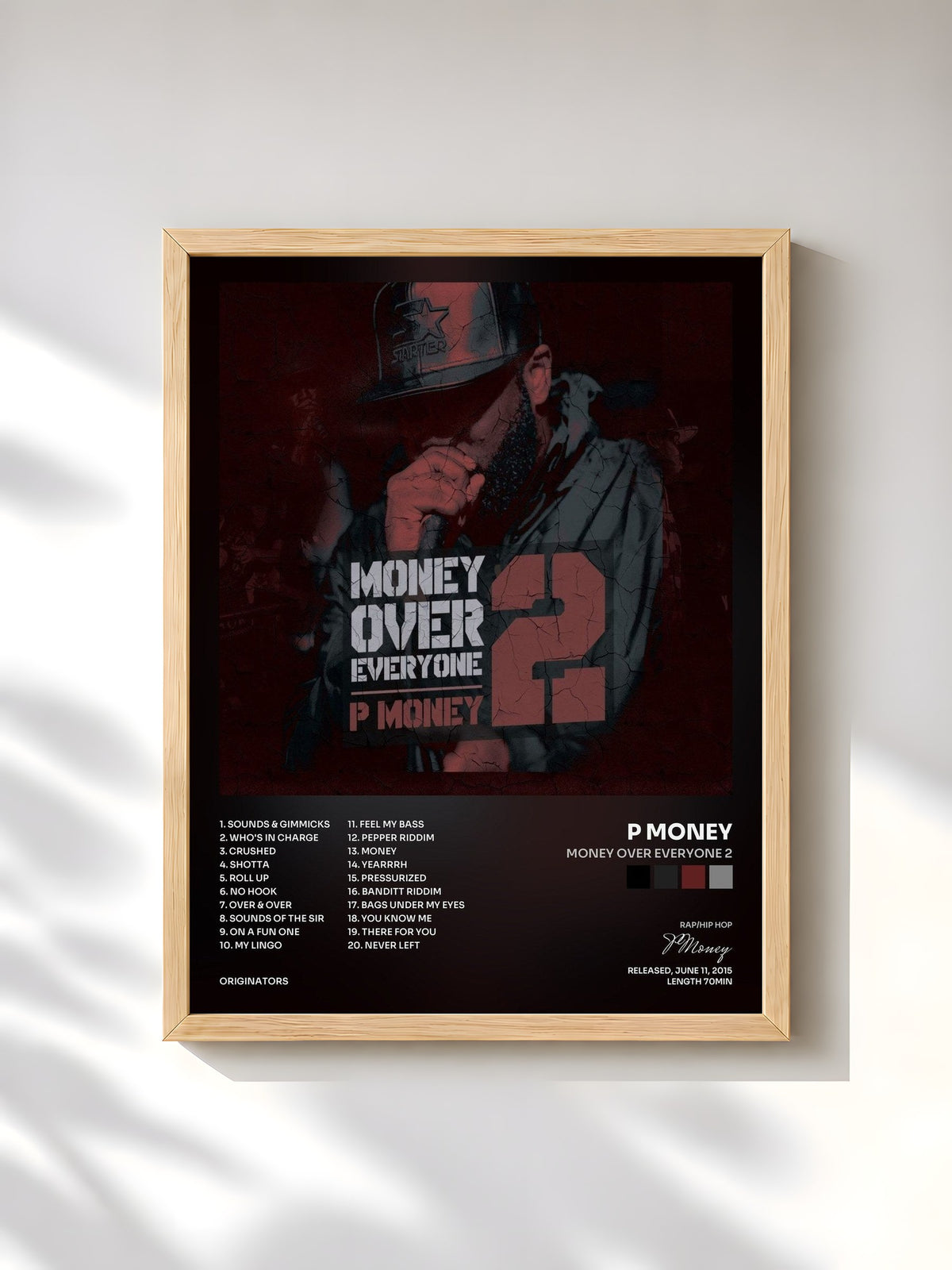 #bois Tableau de l'album Money Over Everyone 2 de P Money, cadre en bois brut, imprimé et encadré en France