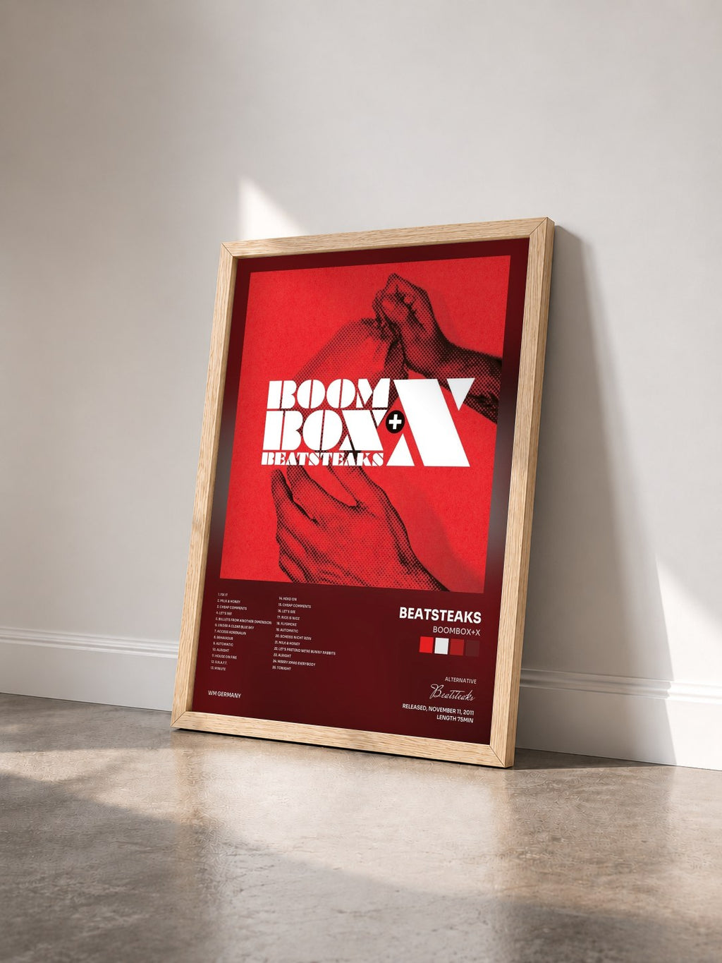 #bois Tableau de l'album Boombox+x de Beatsteaks vu de trois quarts, cadre en bois brut