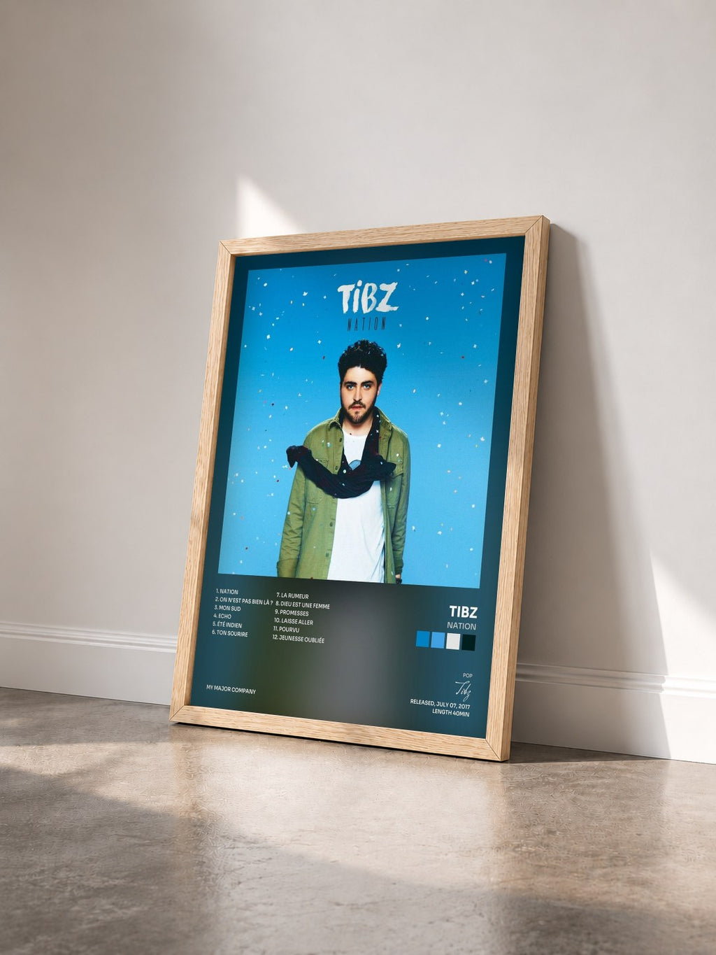 #bois Tableau de l'album Nation de Tibz vu de trois quarts, cadre en bois brut