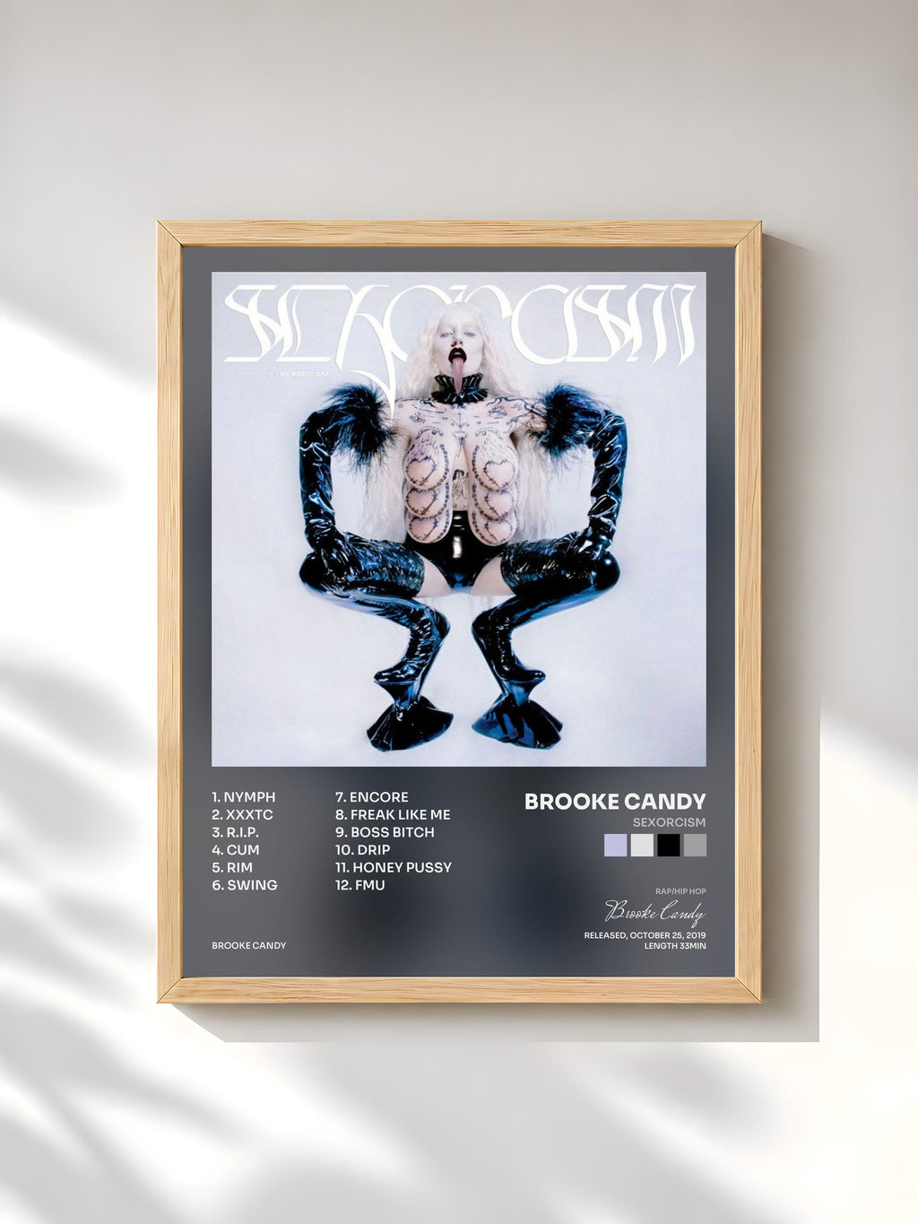 #bois Tableau de l'album SEXORCISM de Brooke Candy, cadre en bois brut, imprimé et encadré en France