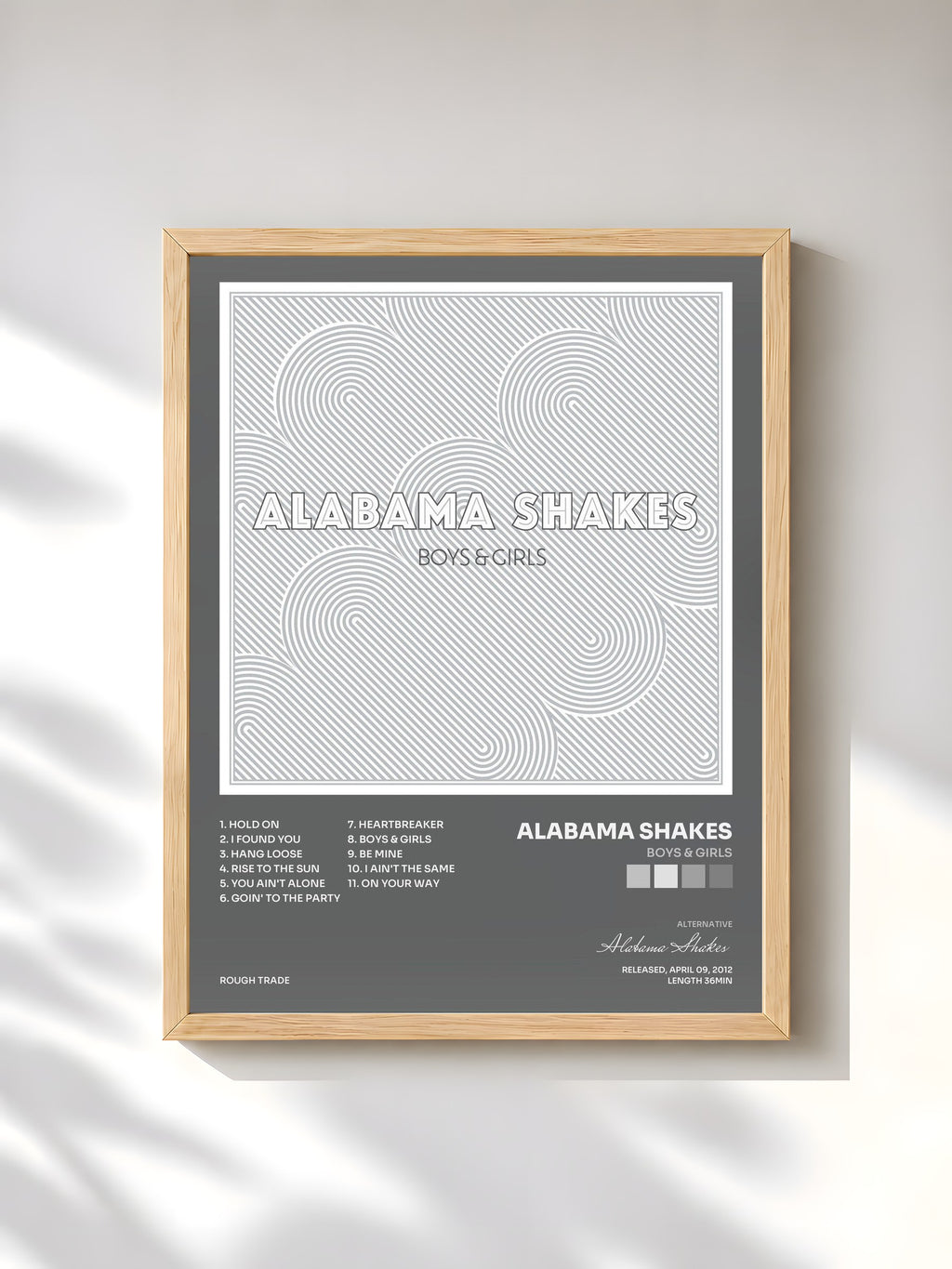 #bois Tableau de l'album Boys & Girls de Alabama Shakes, cadre en bois brut, imprimé et encadré en France