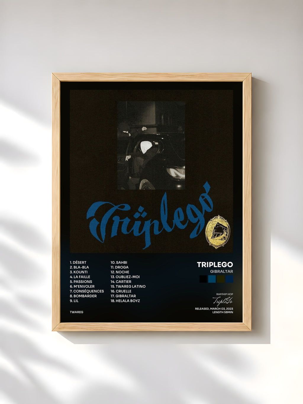 #bois Tableau de l'album GIBRALTAR de TripleGo, cadre en bois brut, imprimé et encadré en France