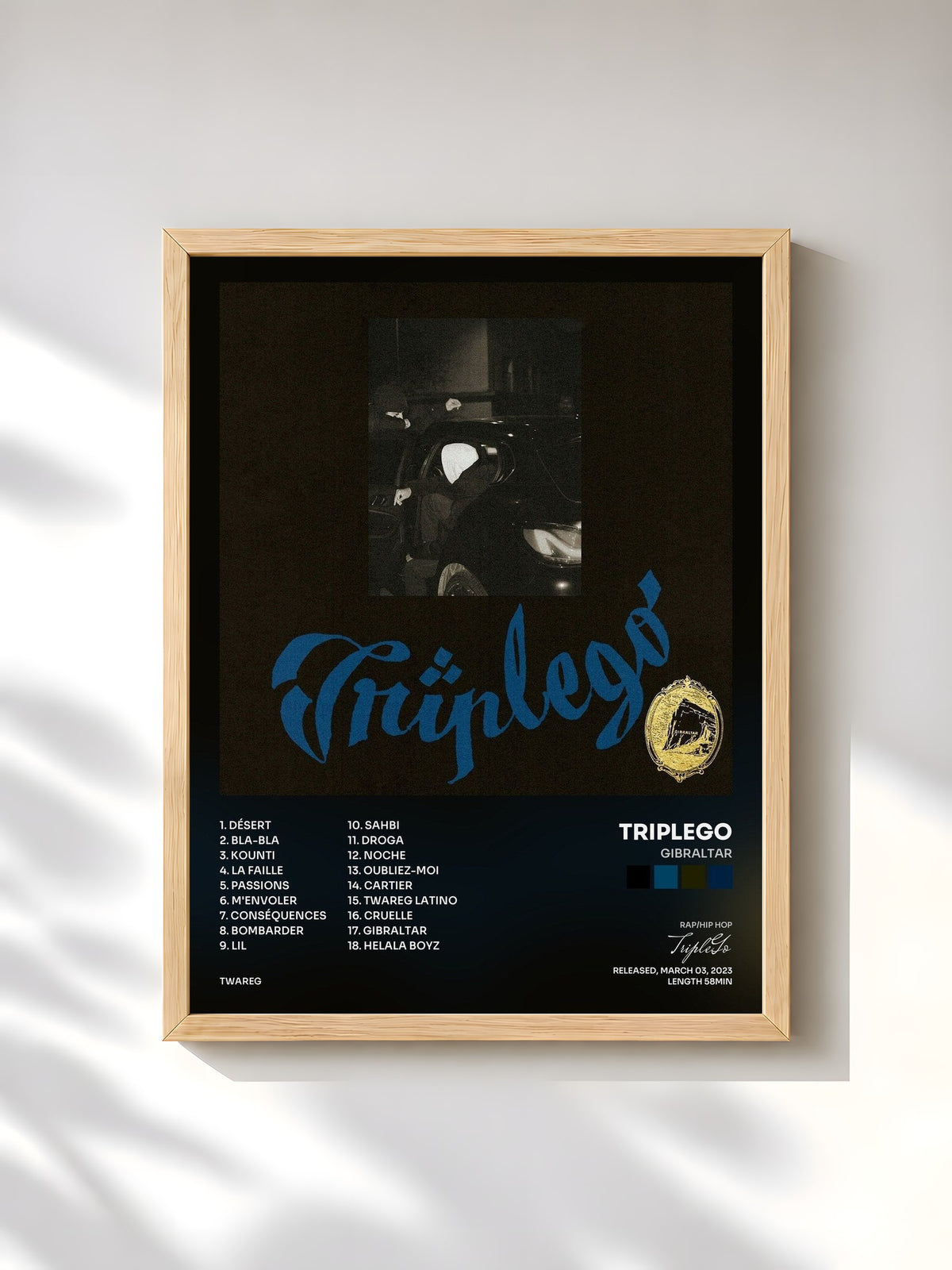 #bois Tableau de l'album GIBRALTAR de TripleGo, cadre en bois brut, imprimé et encadré en France