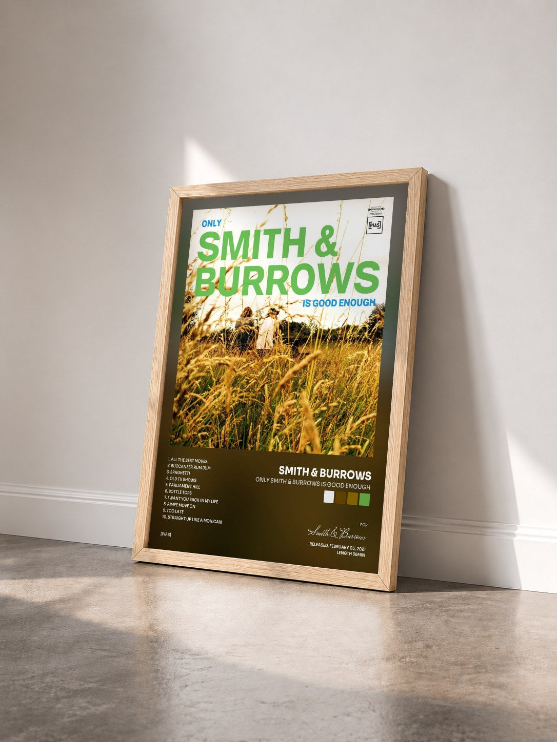 #bois Tableau de l'album Only Smith & Burrows Is Good Enough de Smith & Burrows vu de trois quarts, cadre en bois brut