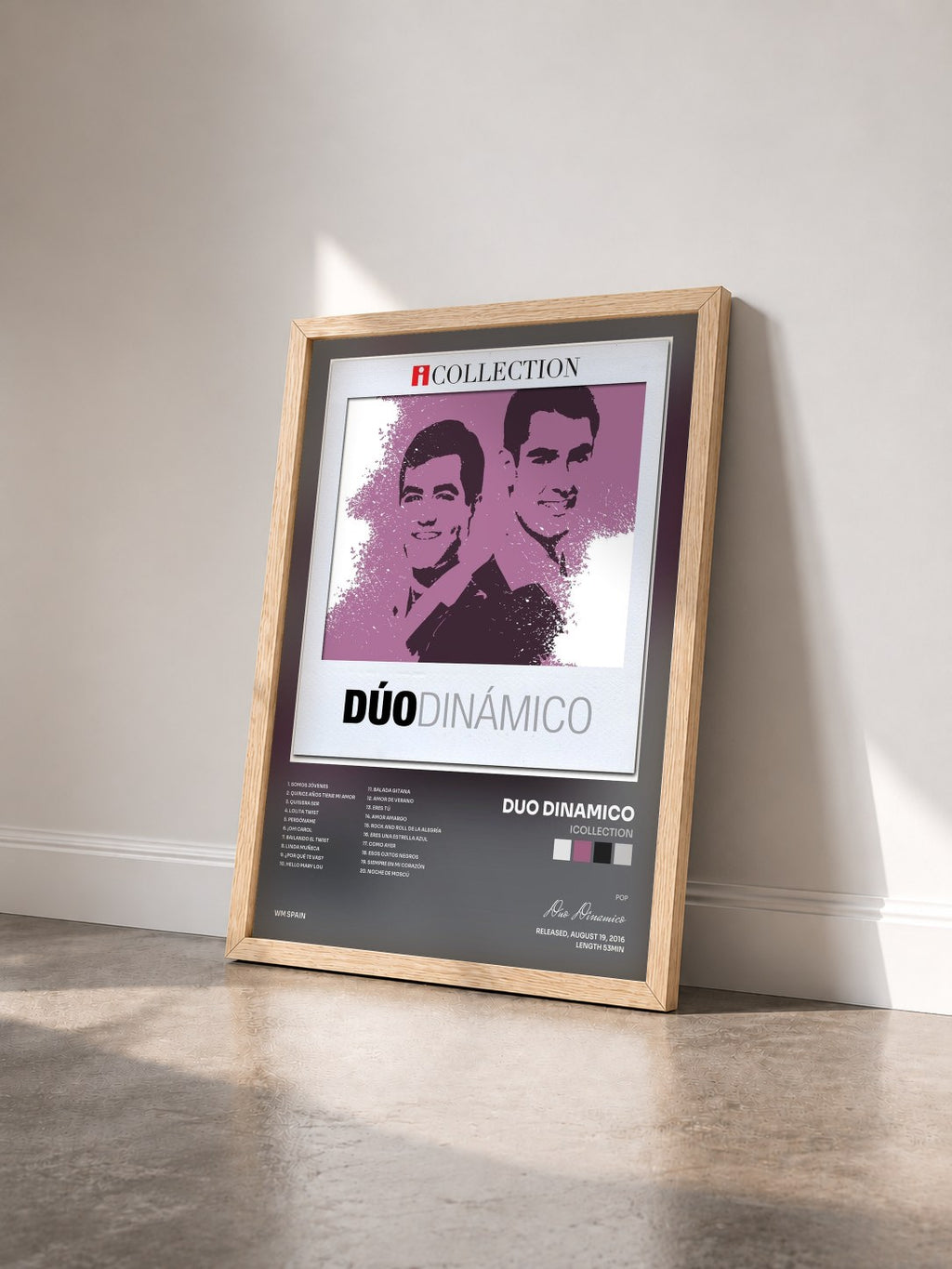 #bois Tableau de l'album iCollection de Duo Dinamico vu de trois quarts, cadre en bois brut