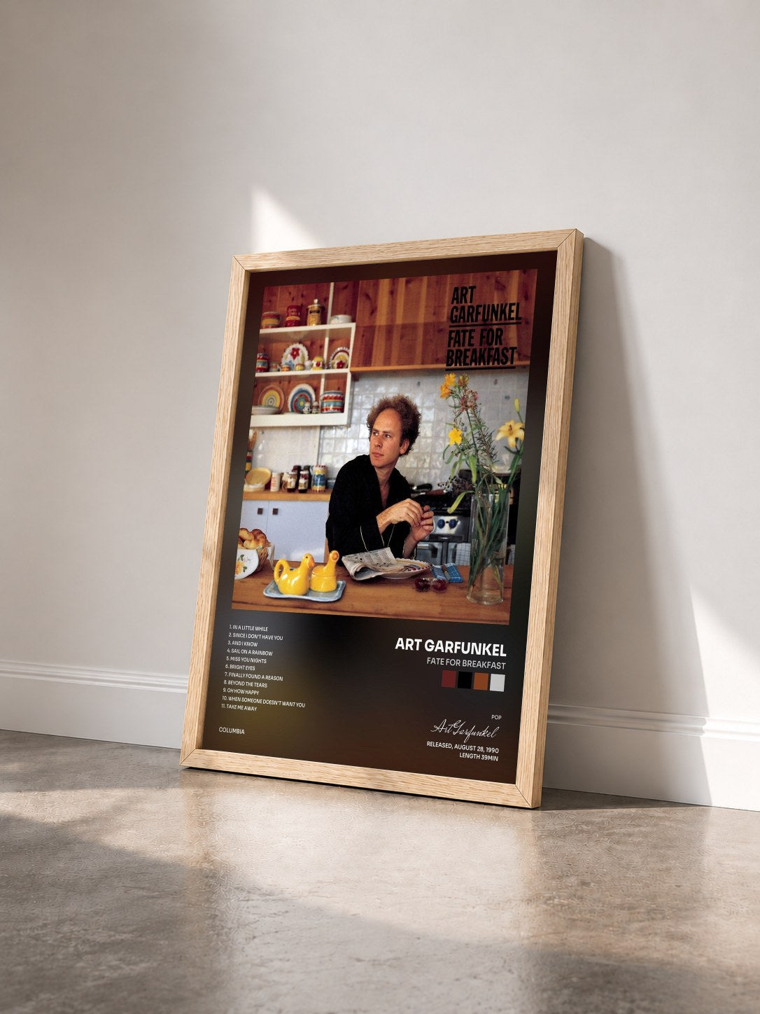 #bois Tableau de l'album Fate For Breakfast de Art Garfunkel vu de trois quarts, cadre en bois brut