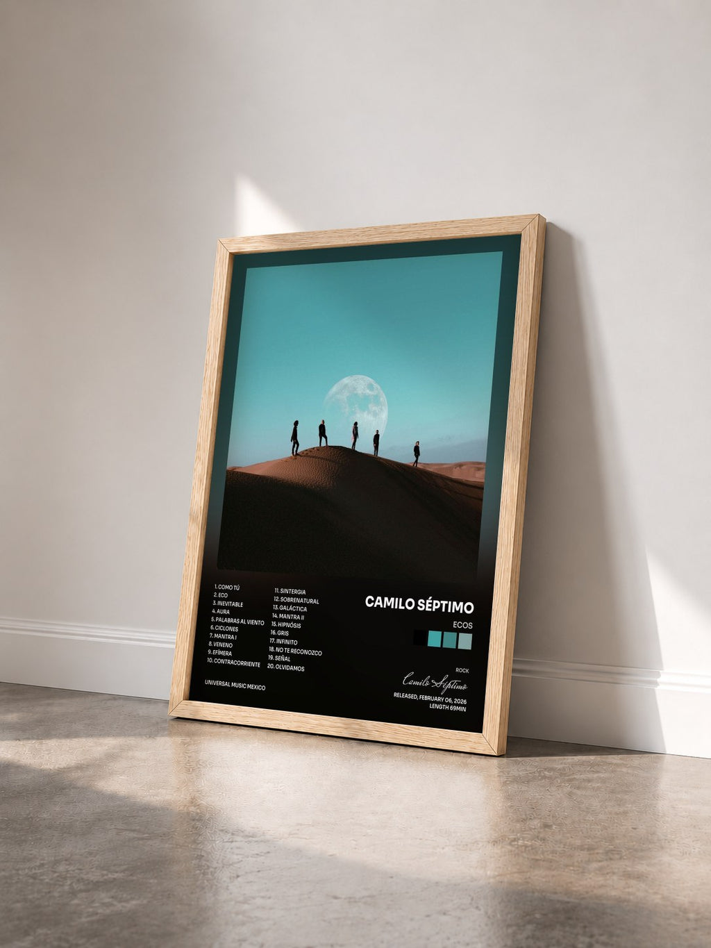 #bois Tableau de l'album ECOS de Camilo Séptimo vu de trois quarts, cadre en bois brut