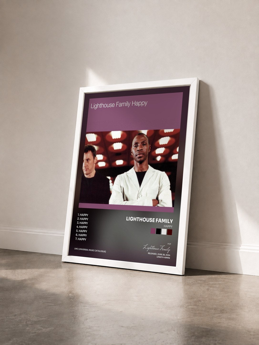 #blanc Tableau de l'album Happy de Lighthouse Family vu de trois quarts, cadre blanc