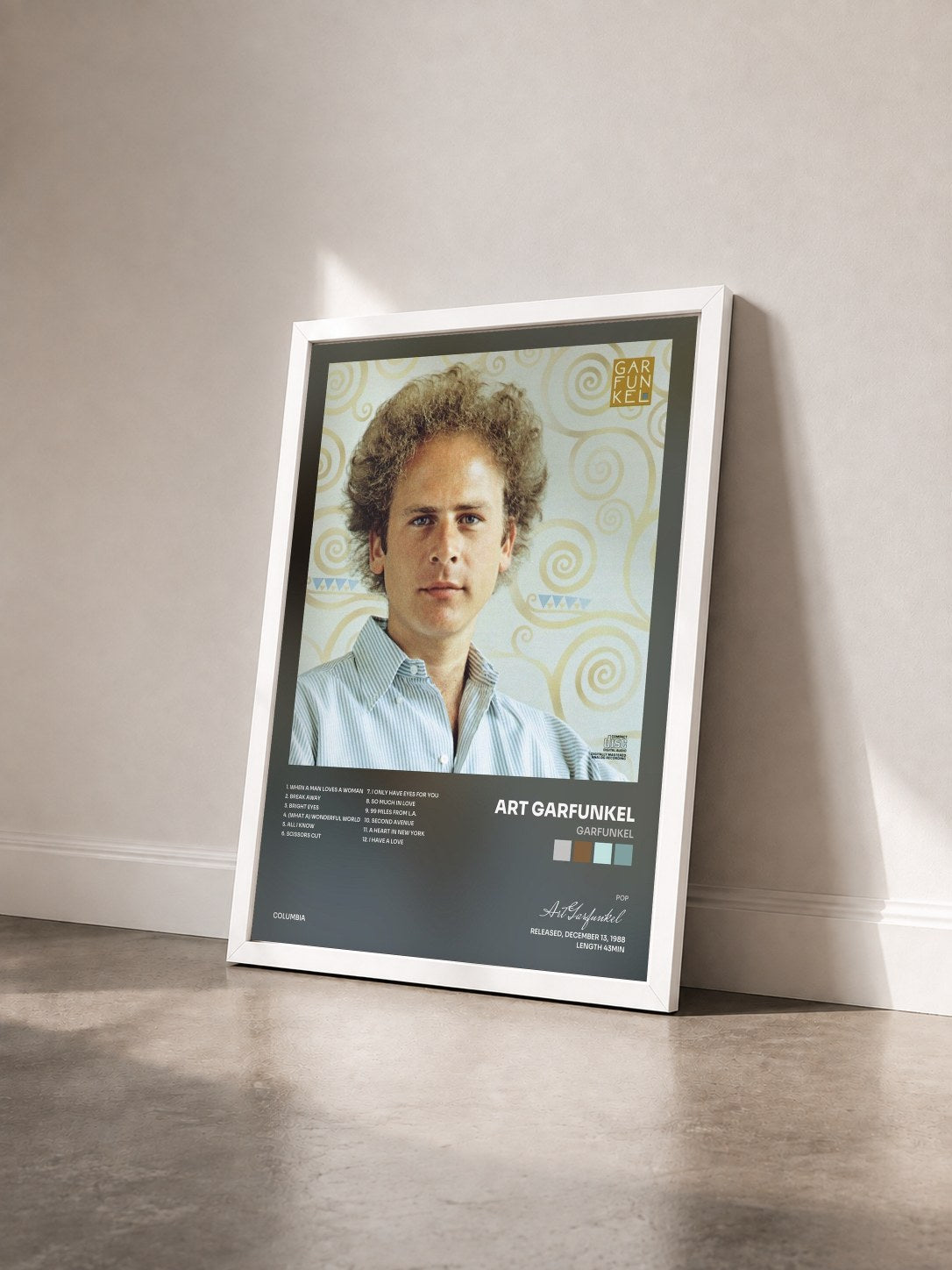 #blanc Tableau de l'album Garfunkel de Art Garfunkel vu de trois quarts, cadre blanc