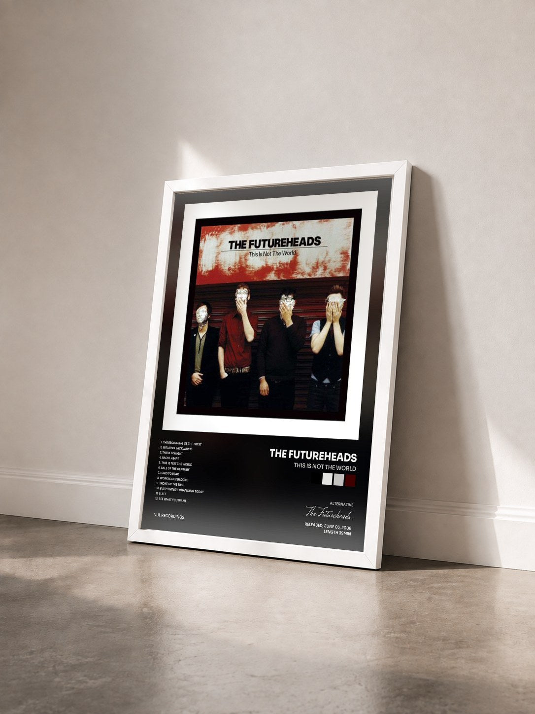 #blanc Tableau de l'album This Is Not The World de The Futureheads vu de trois quarts, cadre blanc