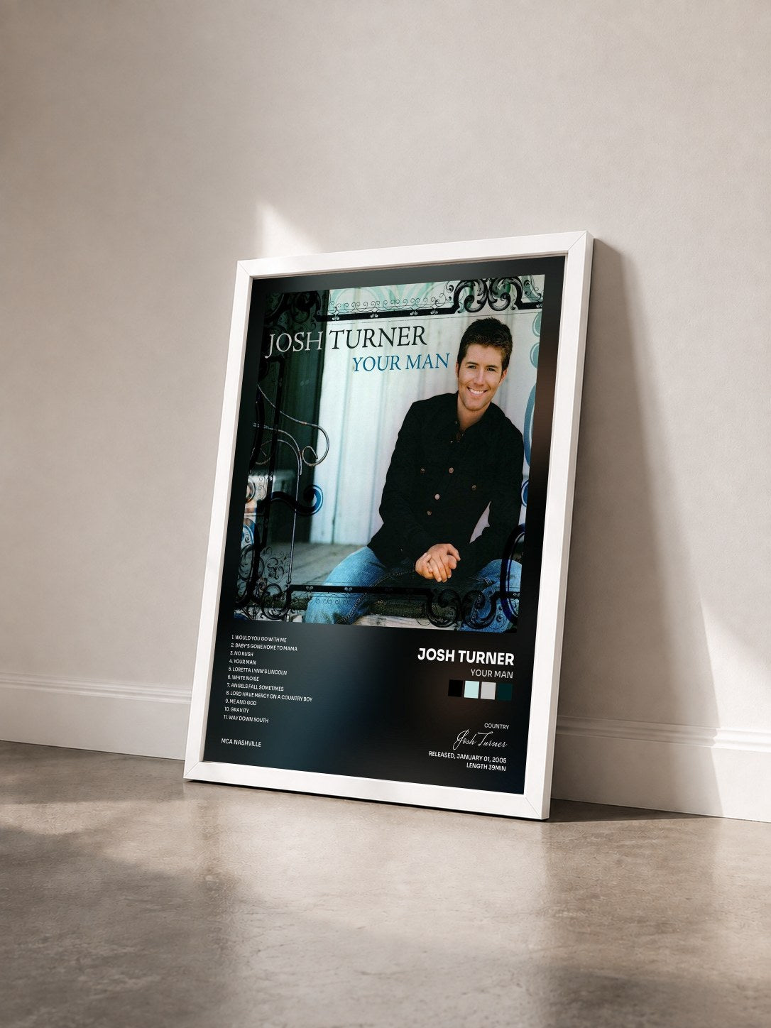 #blanc Tableau de l'album Your Man de Josh Turner vu de trois quarts, cadre blanc