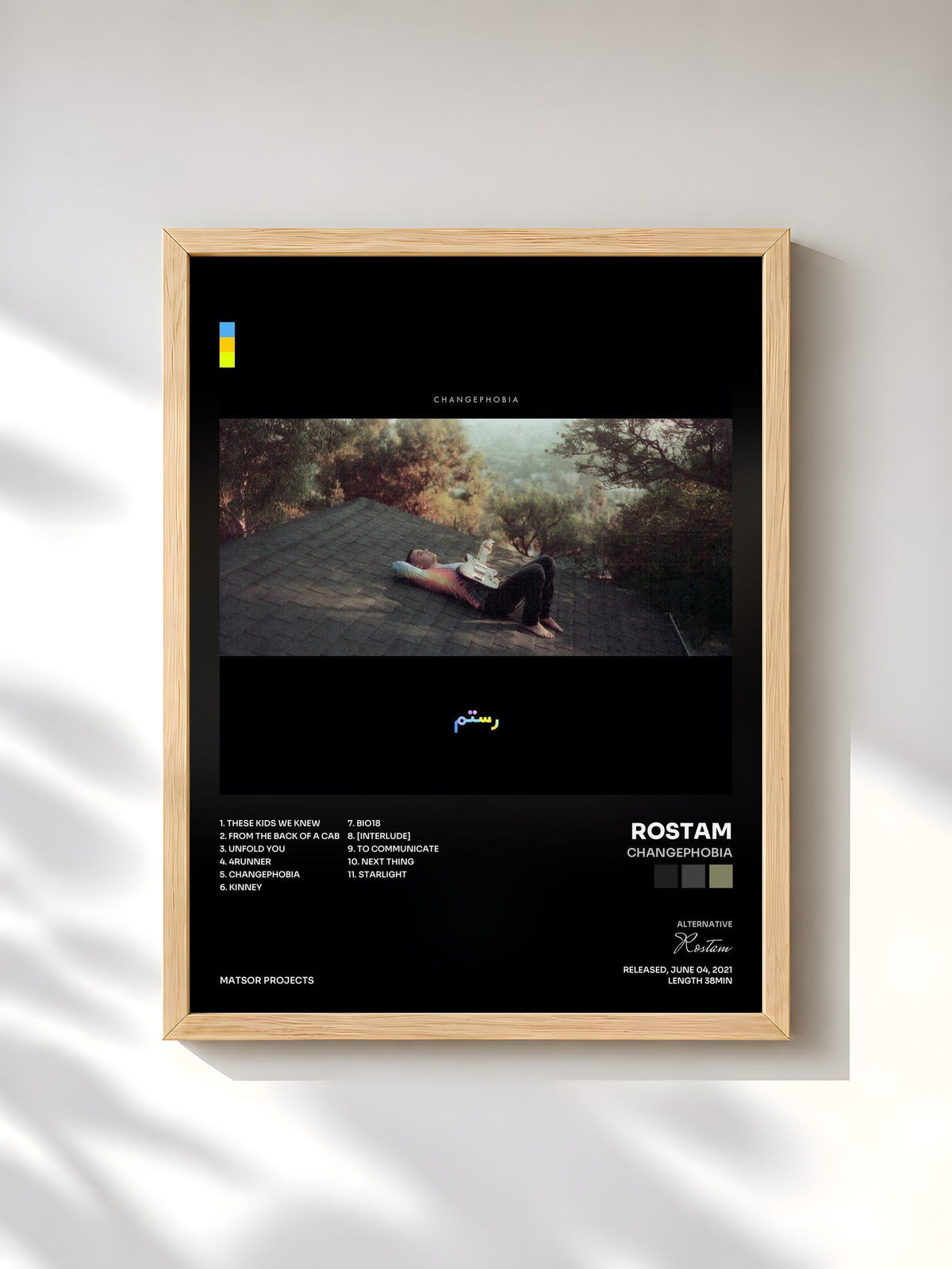#bois Tableau de l'album Changephobia de Rostam, cadre en bois brut, imprimé et encadré en France
