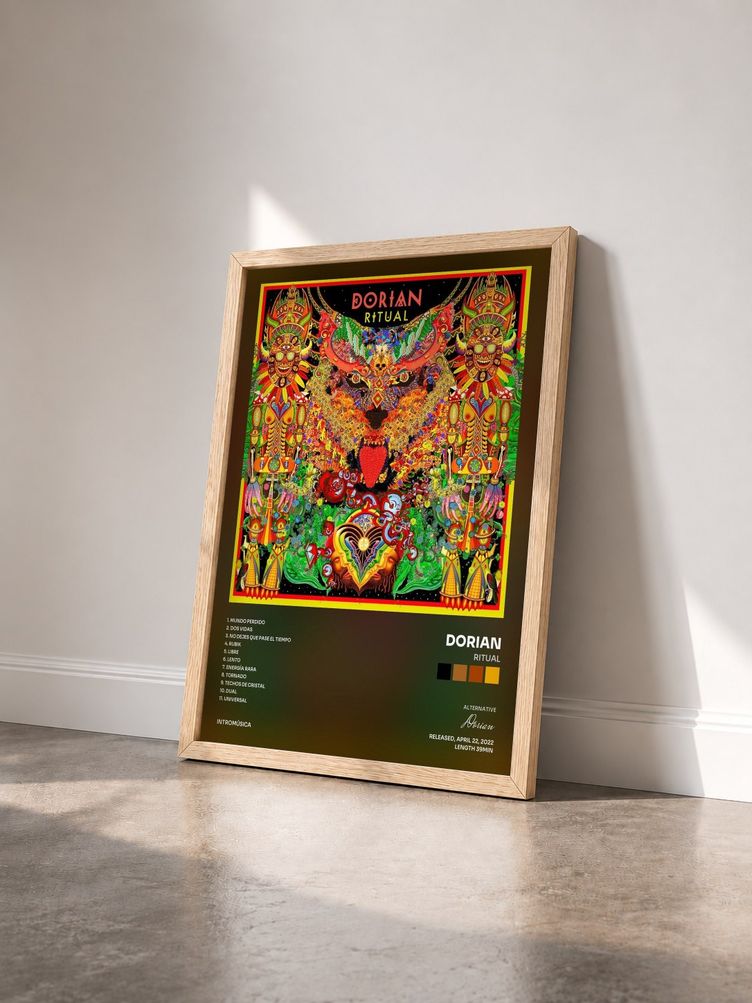 #bois Tableau de l'album Ritual de Dorian vu de trois quarts, cadre en bois brut