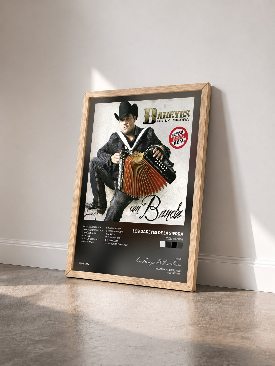 #bois Tableau de l'album Con Banda de Los Dareyes De La Sierra vu de trois quarts, cadre en bois brut