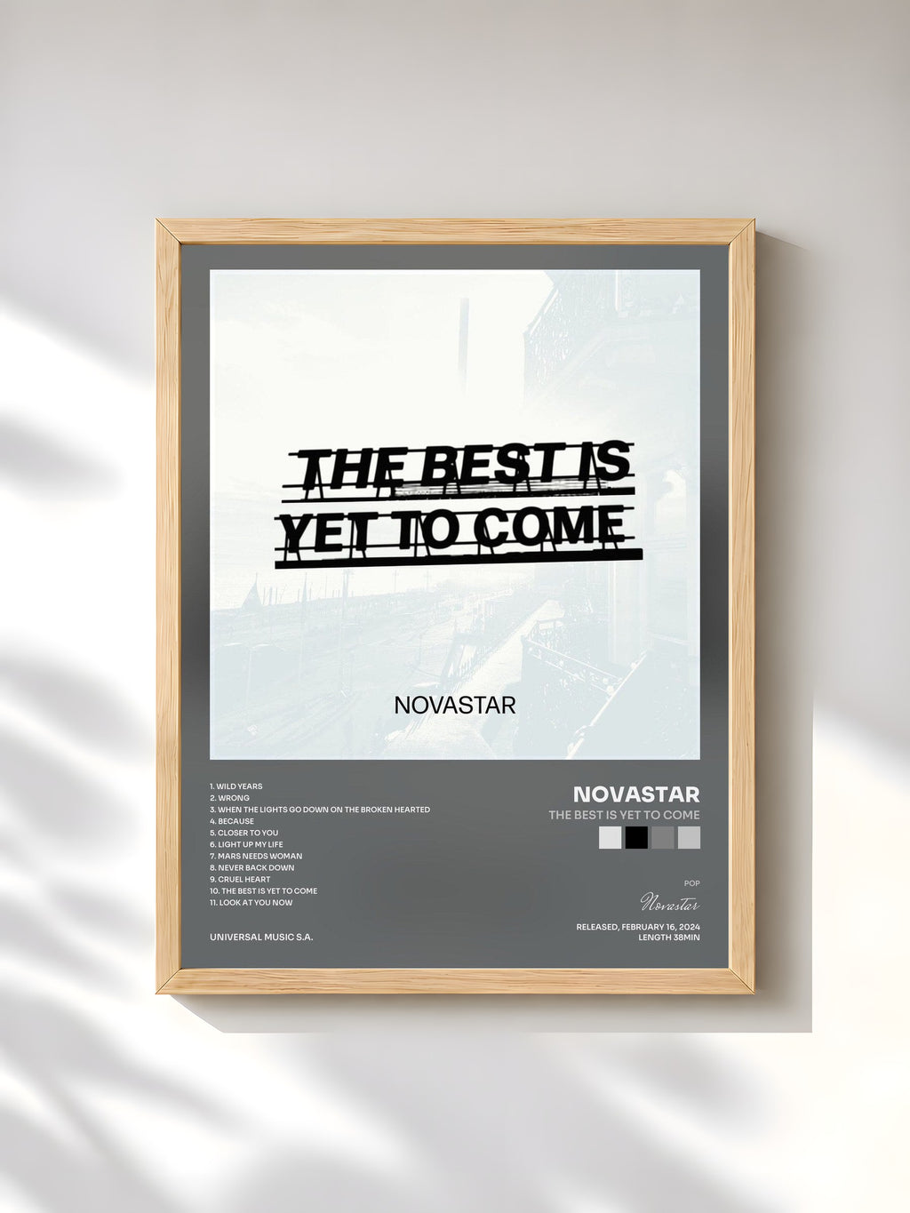 #bois Tableau de l'album The Best Is Yet To Come de Novastar, cadre en bois brut, imprimé et encadré en France