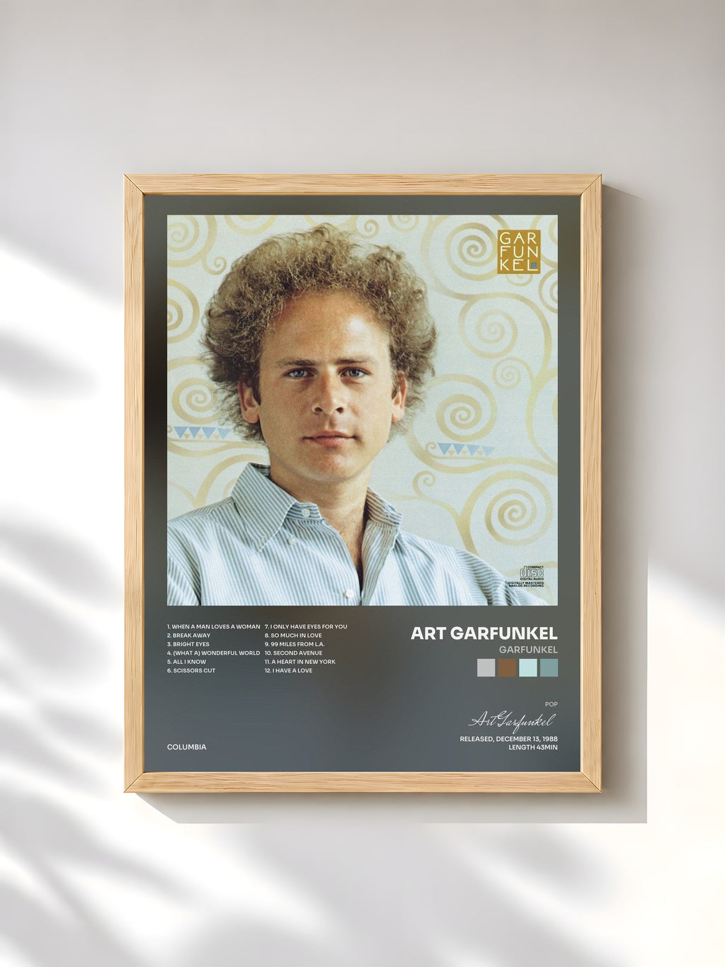 #bois Tableau de l'album Garfunkel de Art Garfunkel, cadre en bois brut, imprimé et encadré en France