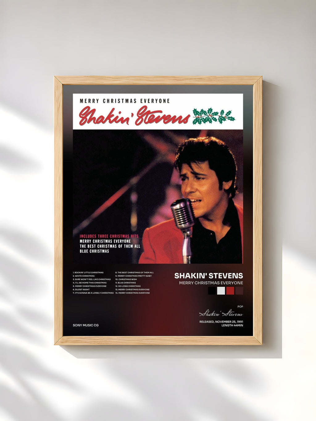 #bois Tableau de l'album Merry Christmas Everyone de Shakin' Stevens, cadre en bois brut, imprimé et encadré en France