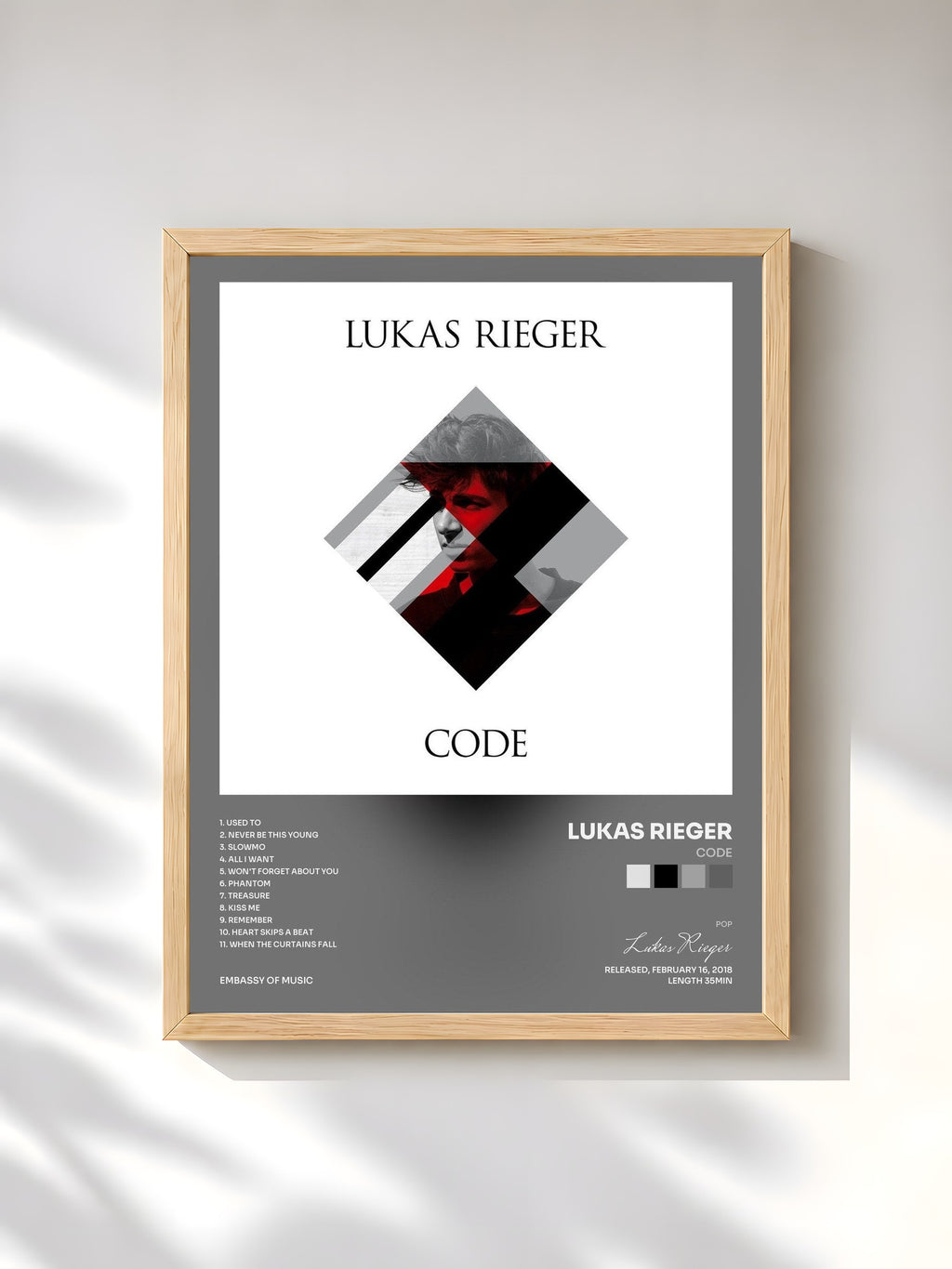 #bois Tableau de l'album Code de Lukas Rieger, cadre en bois brut, imprimé et encadré en France