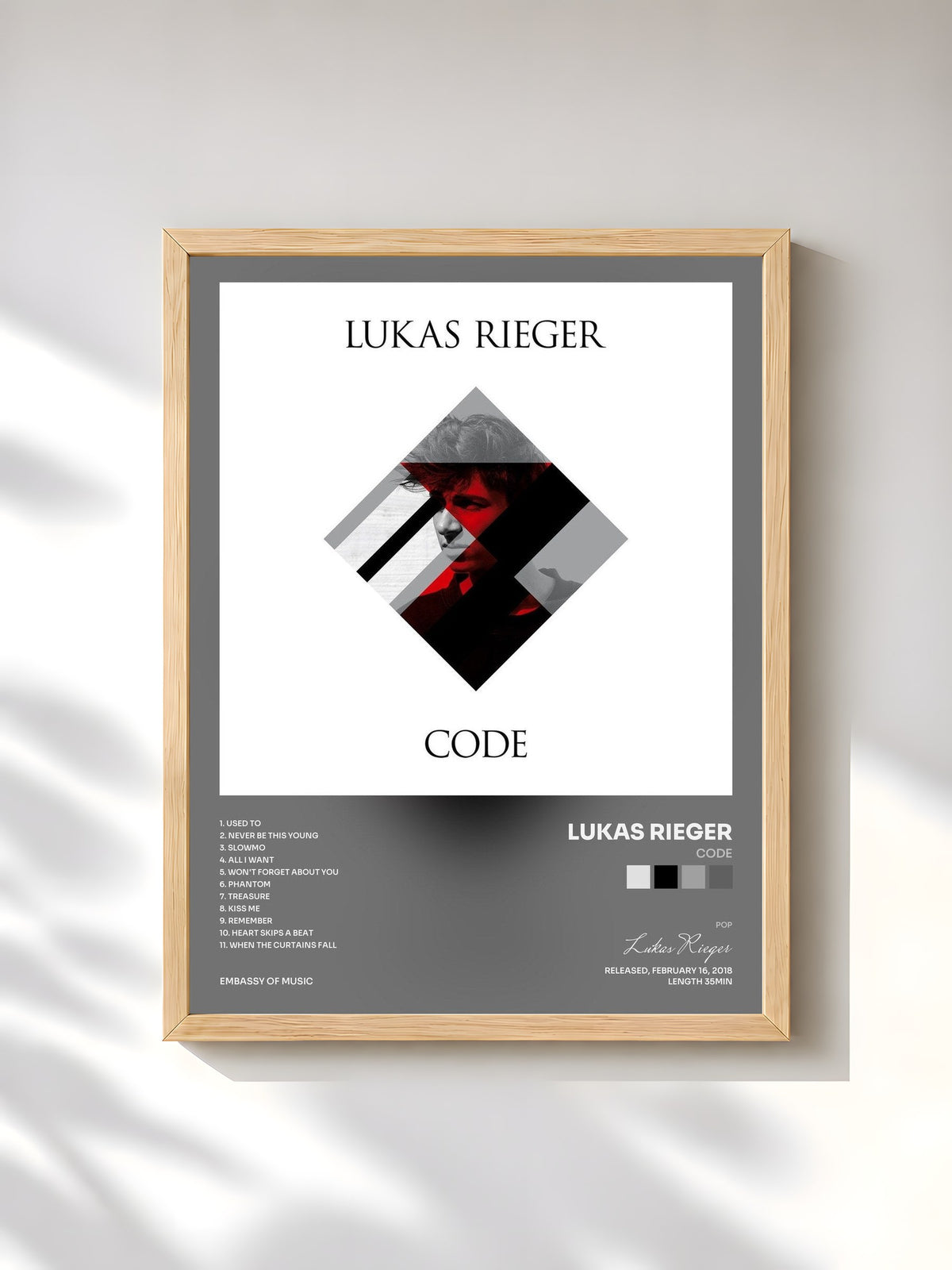 #bois Tableau de l'album Code de Lukas Rieger, cadre en bois brut, imprimé et encadré en France