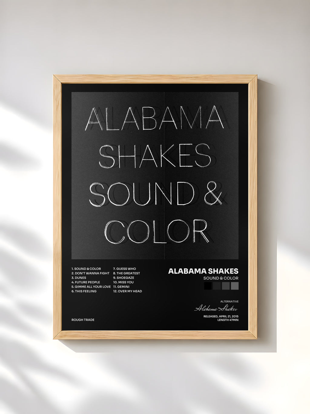 #bois Tableau de l'album Sound & Color de Alabama Shakes, cadre en bois brut, imprimé et encadré en France