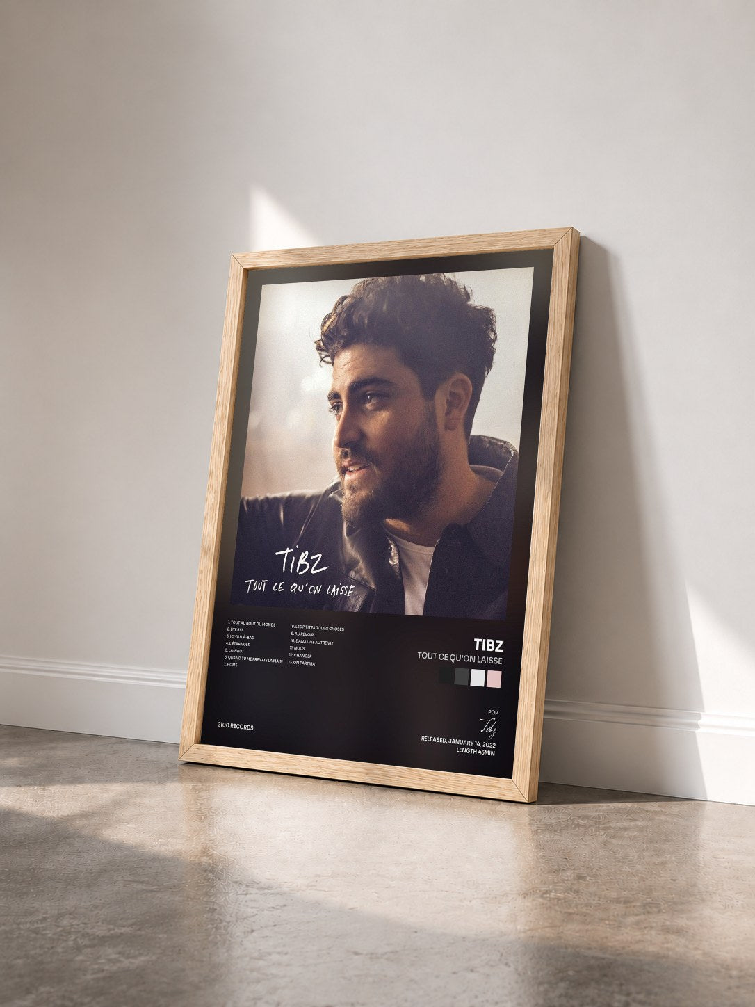 #bois Tableau de l'album Tout ce qu'on laisse de Tibz vu de trois quarts, cadre en bois brut