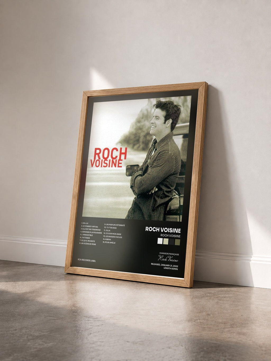 #bois Tableau de l'album Roch Voisine de Roch Voisine vu de trois quarts, cadre en bois brut
