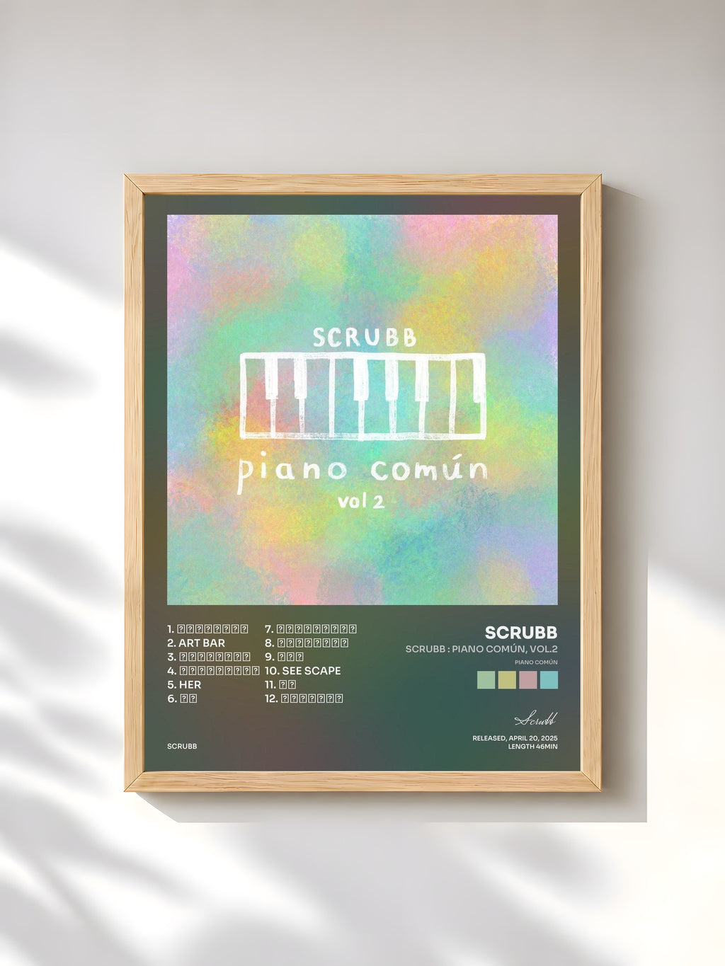 #bois Tableau de l'album SCRUBB : Piano Común, Vol.2 (Piano común) de Scrubb, cadre en bois brut, imprimé et encadré en France
