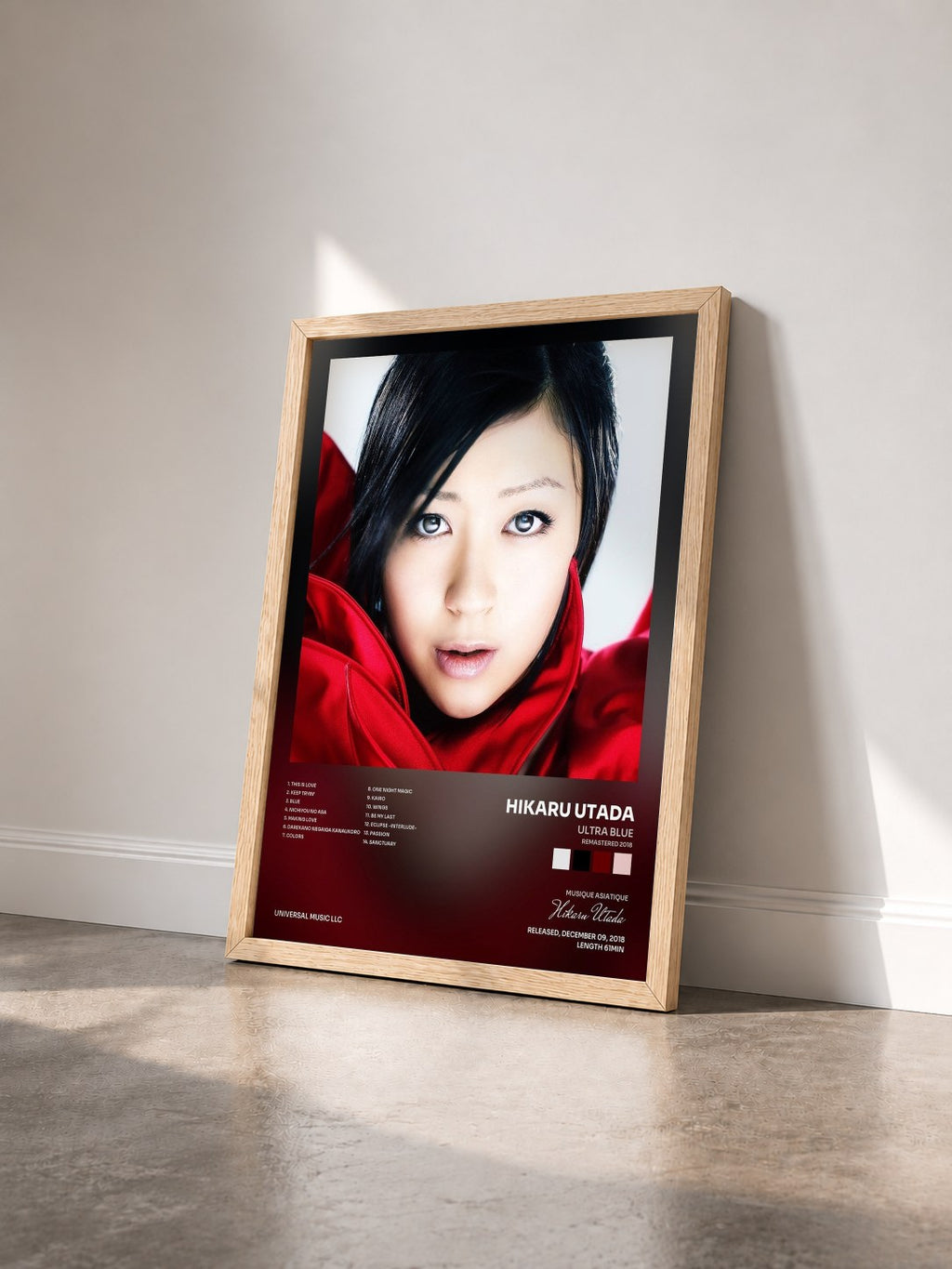 #bois Tableau de l'album Ultra Blue (Remastered 2018) de Hikaru Utada vu de trois quarts, cadre en bois brut