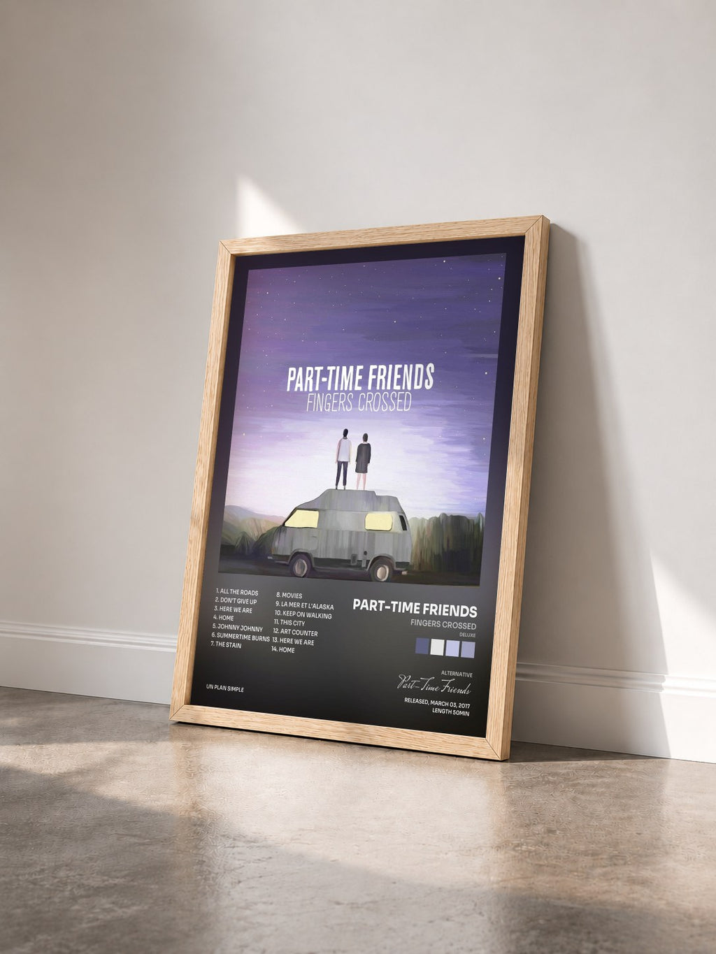 #bois Tableau de l'album Fingers Crossed (Deluxe) de Part-Time Friends vu de trois quarts, cadre en bois brut