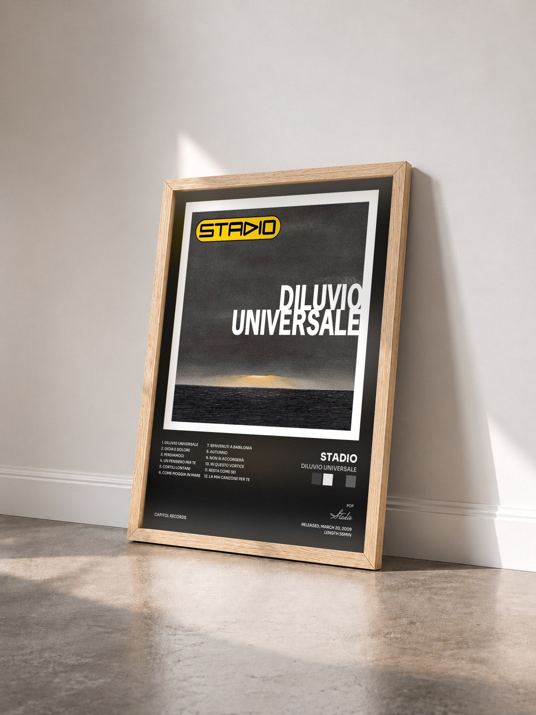 #bois Tableau de l'album Diluvio Universale de Stadio vu de trois quarts, cadre en bois brut