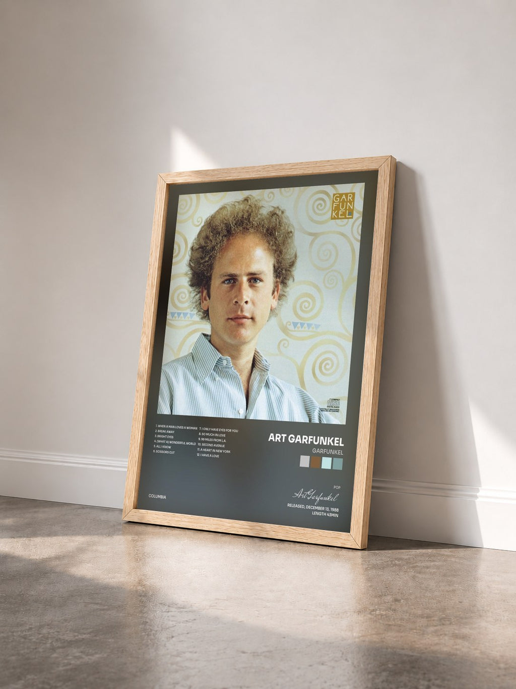 #bois Tableau de l'album Garfunkel de Art Garfunkel vu de trois quarts, cadre en bois brut