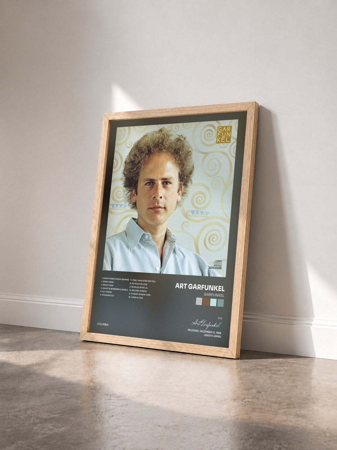 #bois Tableau de l'album Garfunkel de Art Garfunkel vu de trois quarts, cadre en bois brut