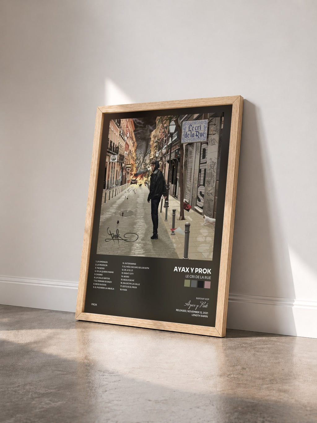 #bois Tableau de l'album Le cri de la Rue de Ayax y Prok vu de trois quarts, cadre en bois brut