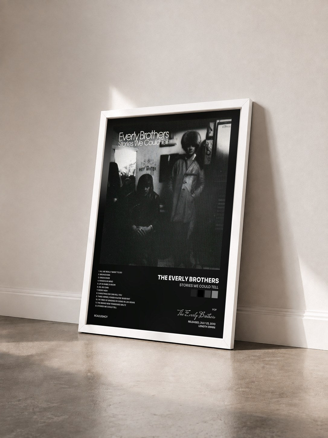 #blanc Tableau de l'album Stories We Could Tell de The Everly Brothers vu de trois quarts, cadre blanc