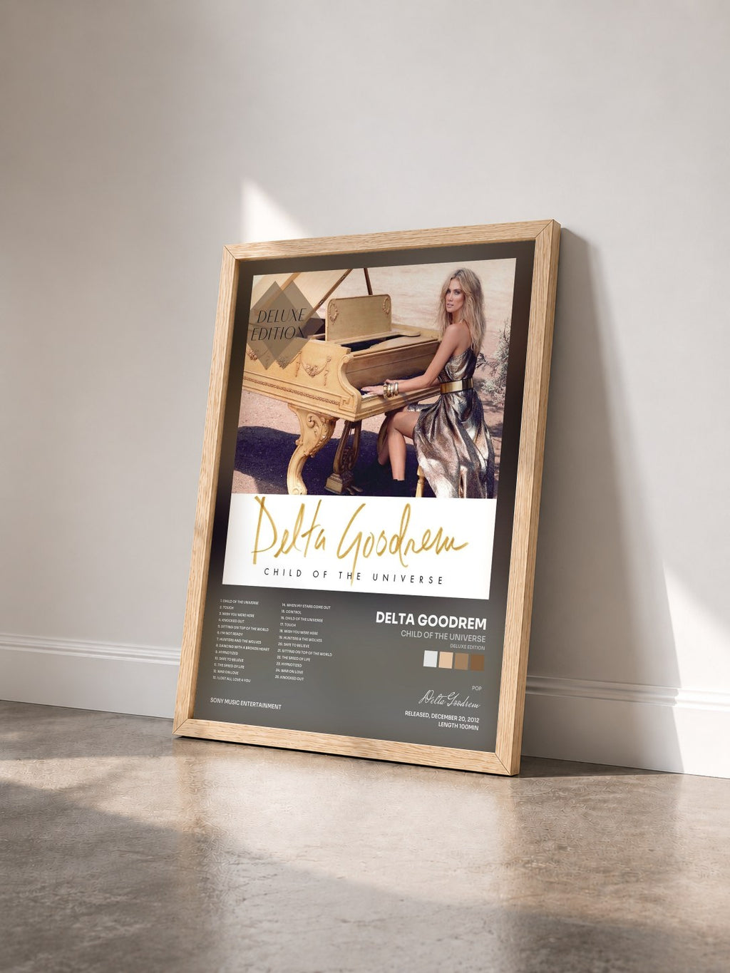 #bois Tableau de l'album Child Of The Universe (Deluxe Edition) de Delta Goodrem vu de trois quarts, cadre en bois brut