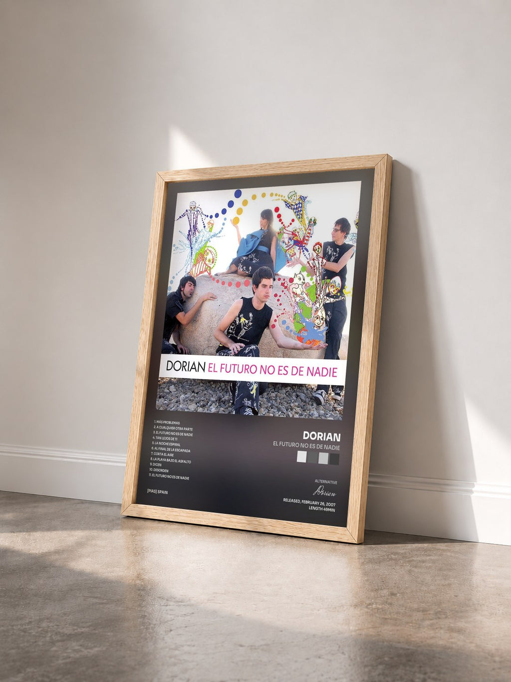 #bois Tableau de l'album El Futuro No Es De Nadie de Dorian vu de trois quarts, cadre en bois brut