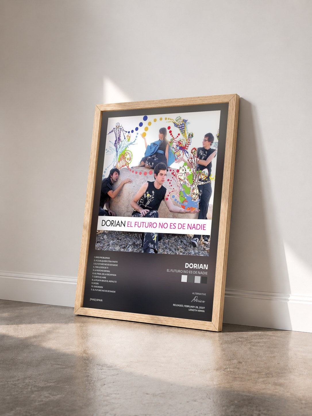 #bois Tableau de l'album El Futuro No Es De Nadie de Dorian vu de trois quarts, cadre en bois brut