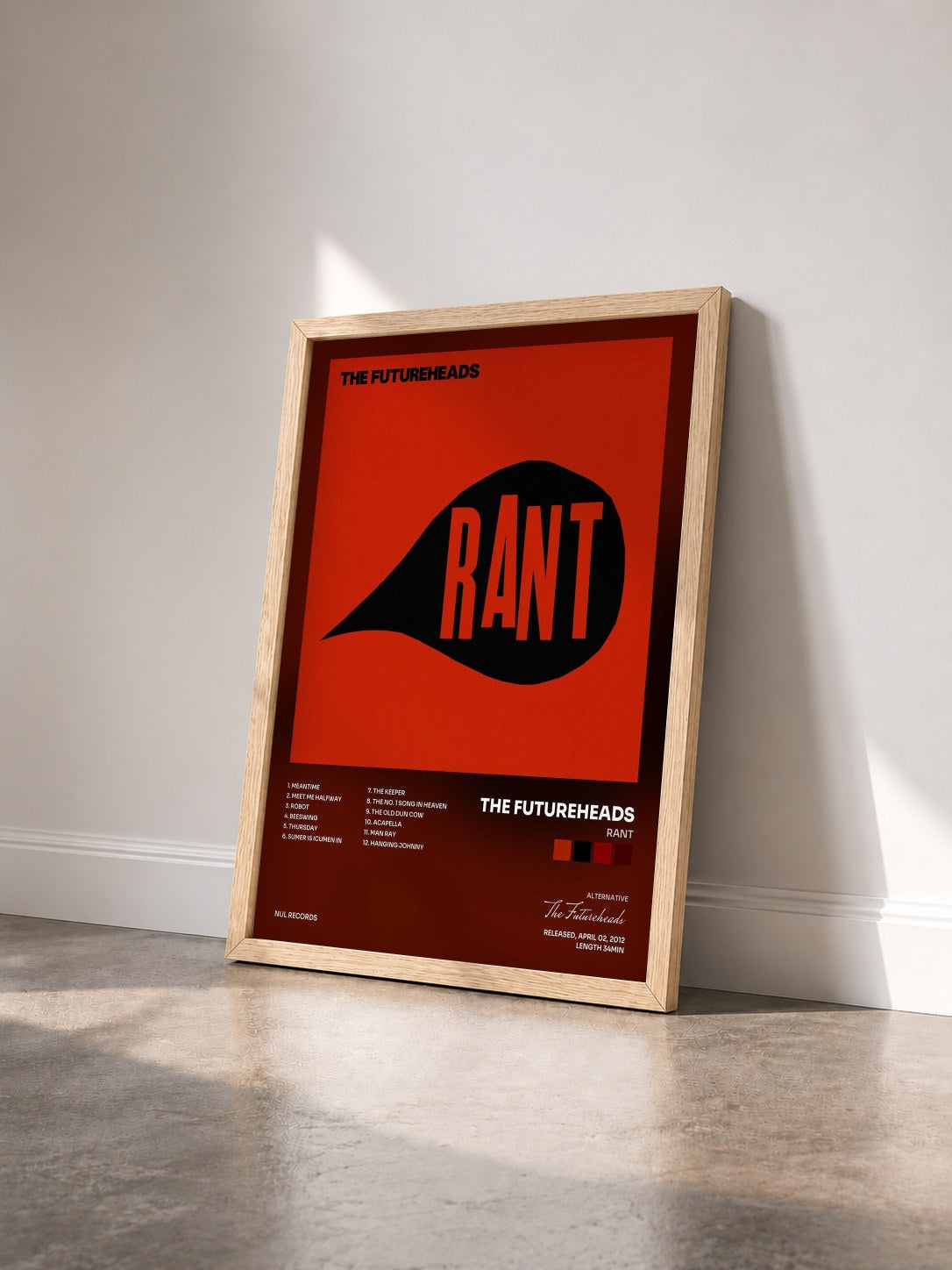 #bois Tableau de l'album Rant de The Futureheads vu de trois quarts, cadre en bois brut