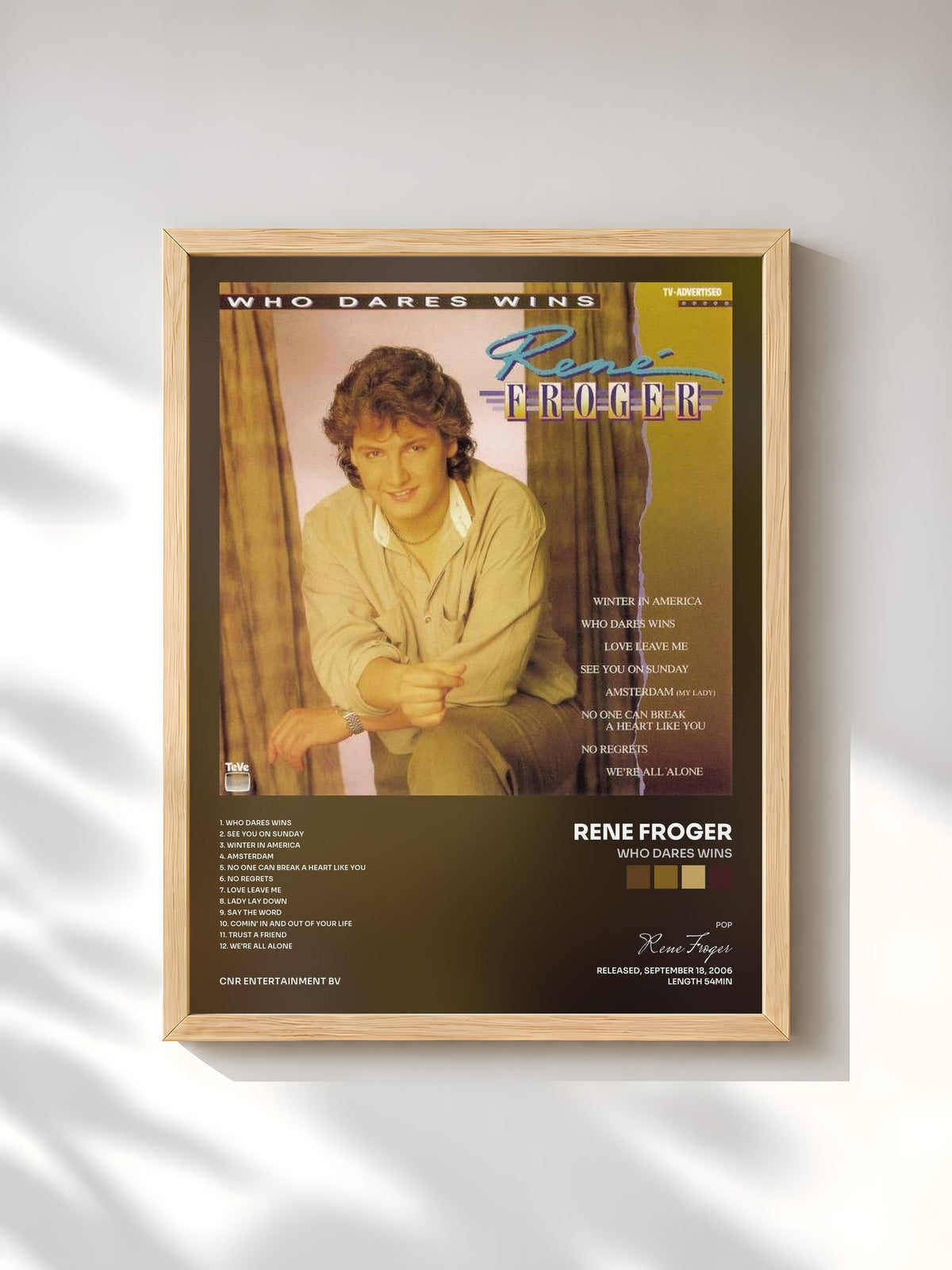 #bois Tableau de l'album Who Dares Wins de Rene Froger, cadre en bois brut, imprimé et encadré en France