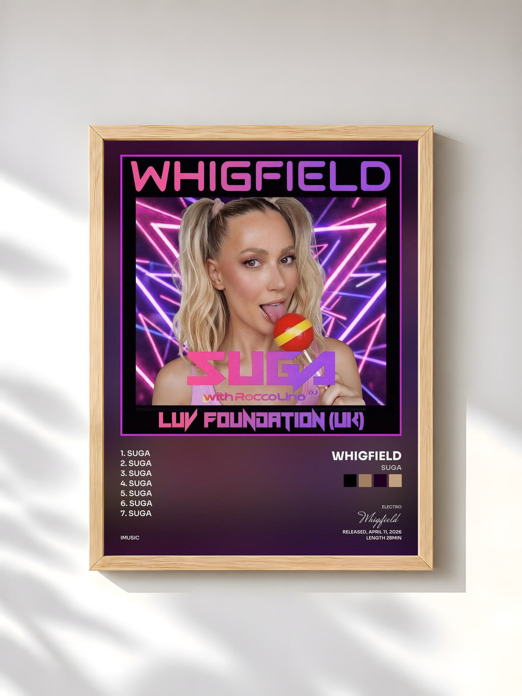 #bois Tableau de l'album Suga de Whigfield, cadre en bois brut, imprimé et encadré en France