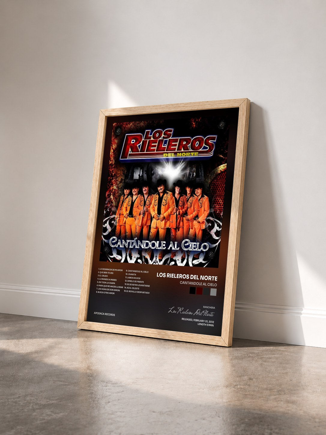 #bois Tableau de l'album Cantandole al Cielo de Los Rieleros Del Norte vu de trois quarts, cadre en bois brut